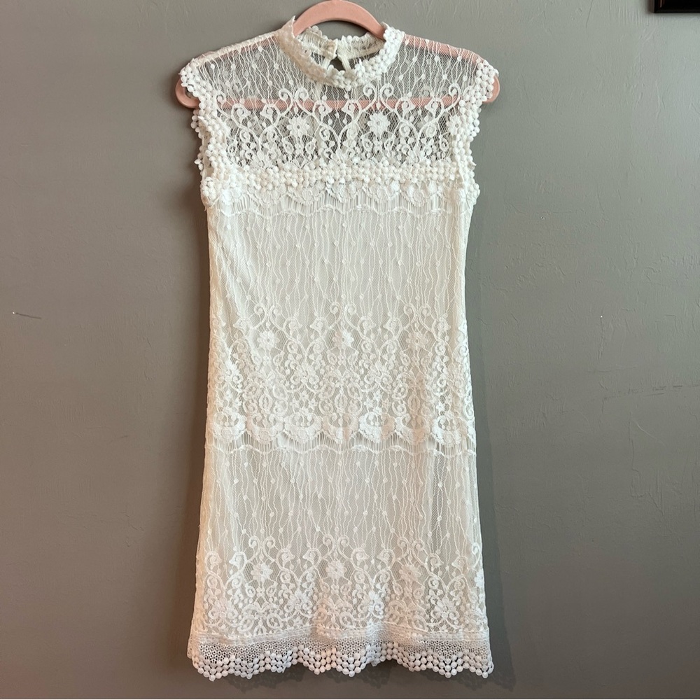 City Triangles Dress White Lace Details High Neck Sleeveless Mini Size Small